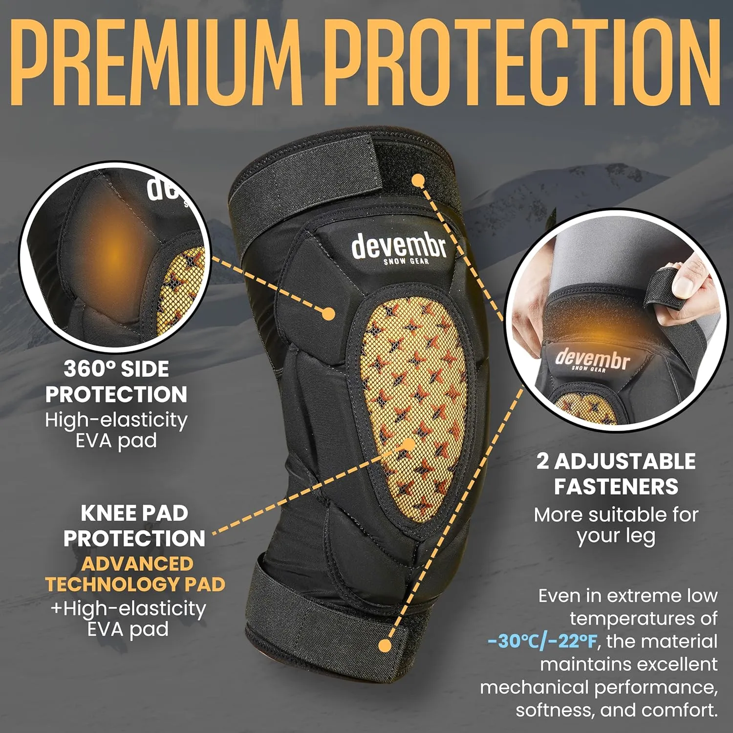 Knee Pads Snowboarding for Women, Men - Impact Absorption Cushion Protection, Cold Resistance for Skate Ski - M