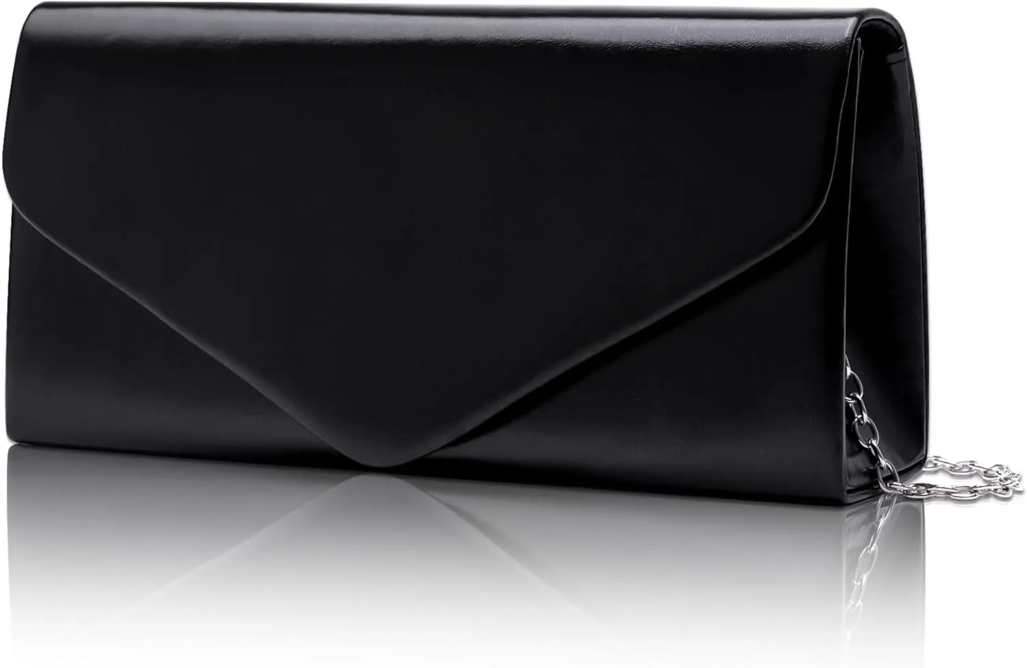 Larcenciel Clutch Purse for Women, Black Leather Evening Bag with Chain Strap, Elegant Envelope Party Bags Ladies Handbags for Formal Events, Wedding, Cocktail, Prom, Homecoming, 8.7 x 4.4 x 2.1 inch