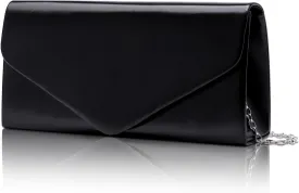 Larcenciel Clutch Purse for Women, Black Leather Evening Bag with Chain Strap, Elegant Envelope Party Bags Ladies Handbags for Formal Events, Wedding, Cocktail, Prom, Homecoming, 8.7 x 4.4 x 2.1 inch