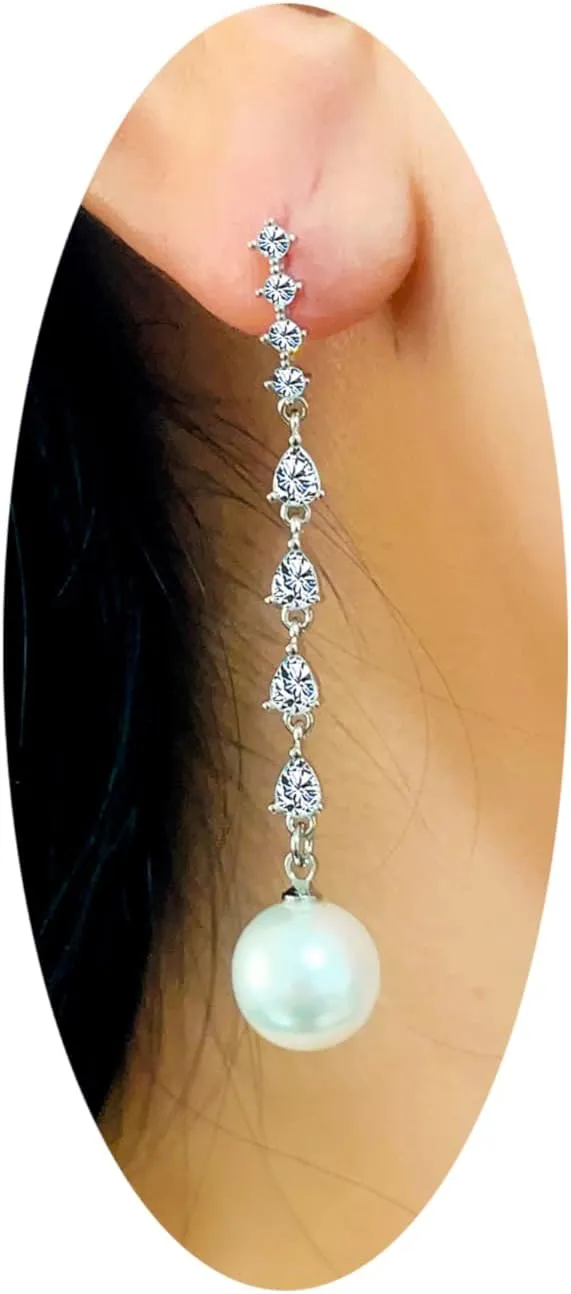 Long Pearl Earrings for Women Boho Gold Pearl Tassel Earrings for Women Bridal Wedding