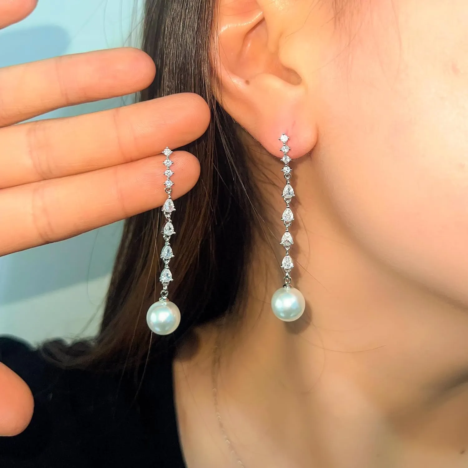 Long Pearl Earrings for Women Boho Gold Pearl Tassel Earrings for Women Bridal Wedding