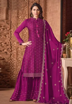 Magenta Purple Sequins Embroidered Sharara Suit