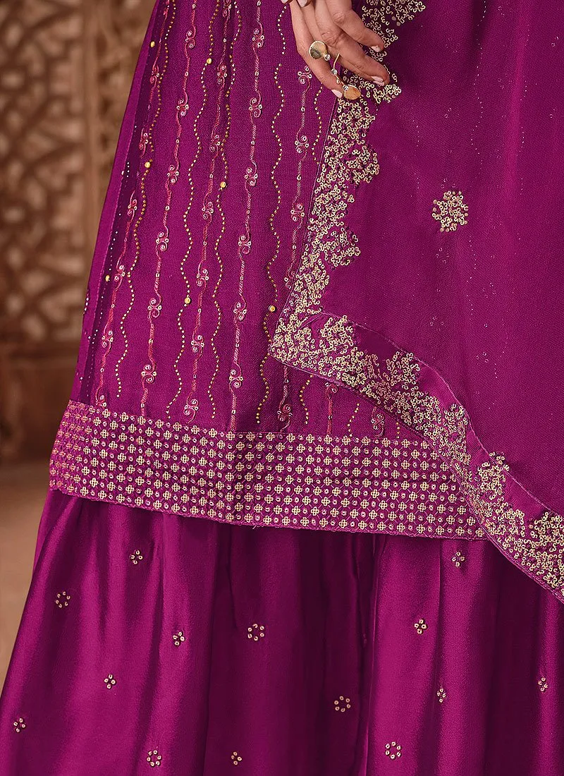 Magenta Purple Sequins Embroidered Sharara Suit
