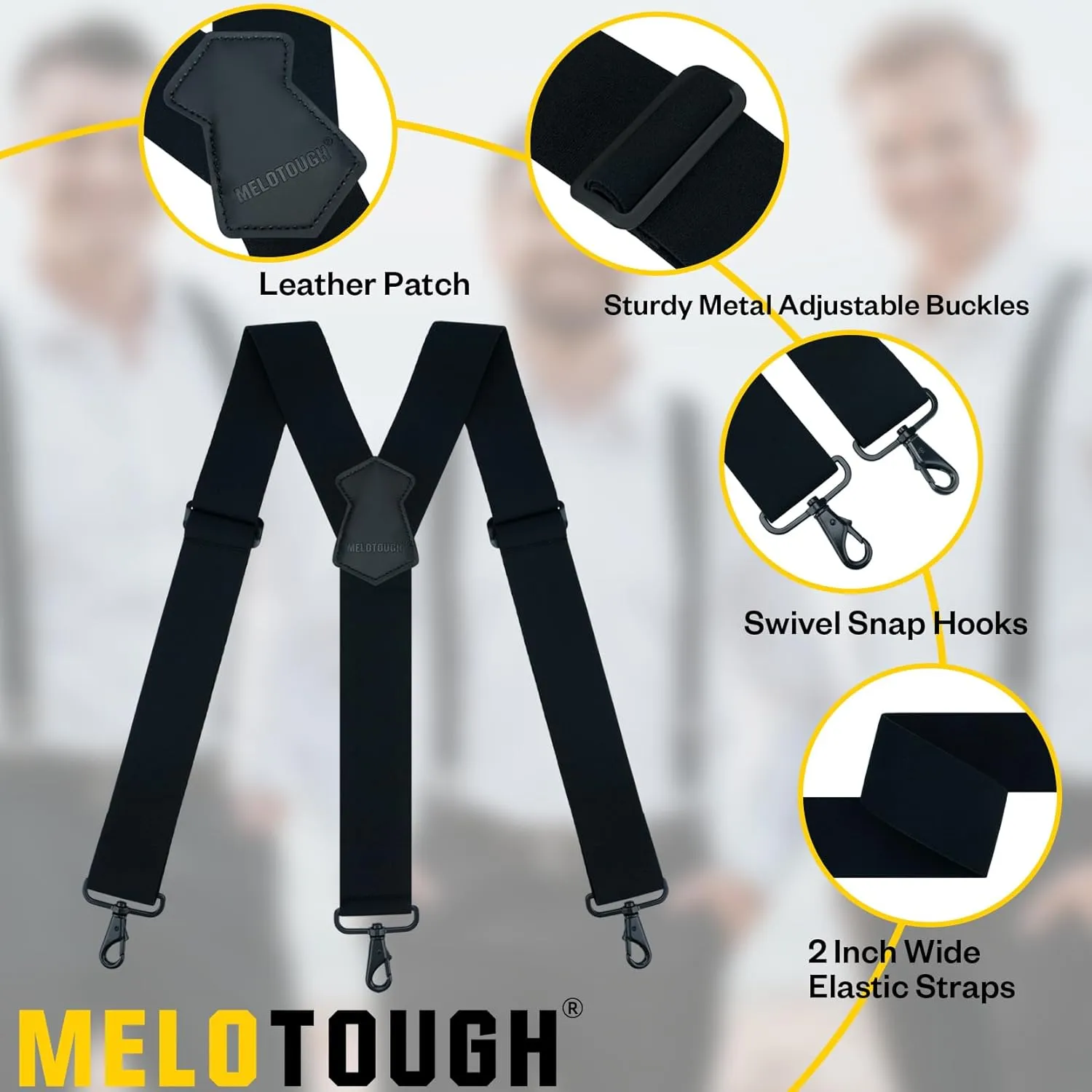 MELOTOUGH Suspenders for Men 2 Inch Wide Y Back Adjustable Elastic Big and Tall Suspenders with Swivel Hooks for Jeans