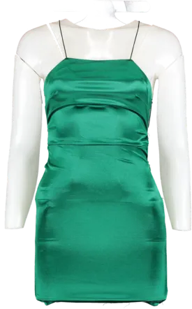 PrettyLittleThing Emerald Green High Neck Strappy Back Bodycon Dress UK 4