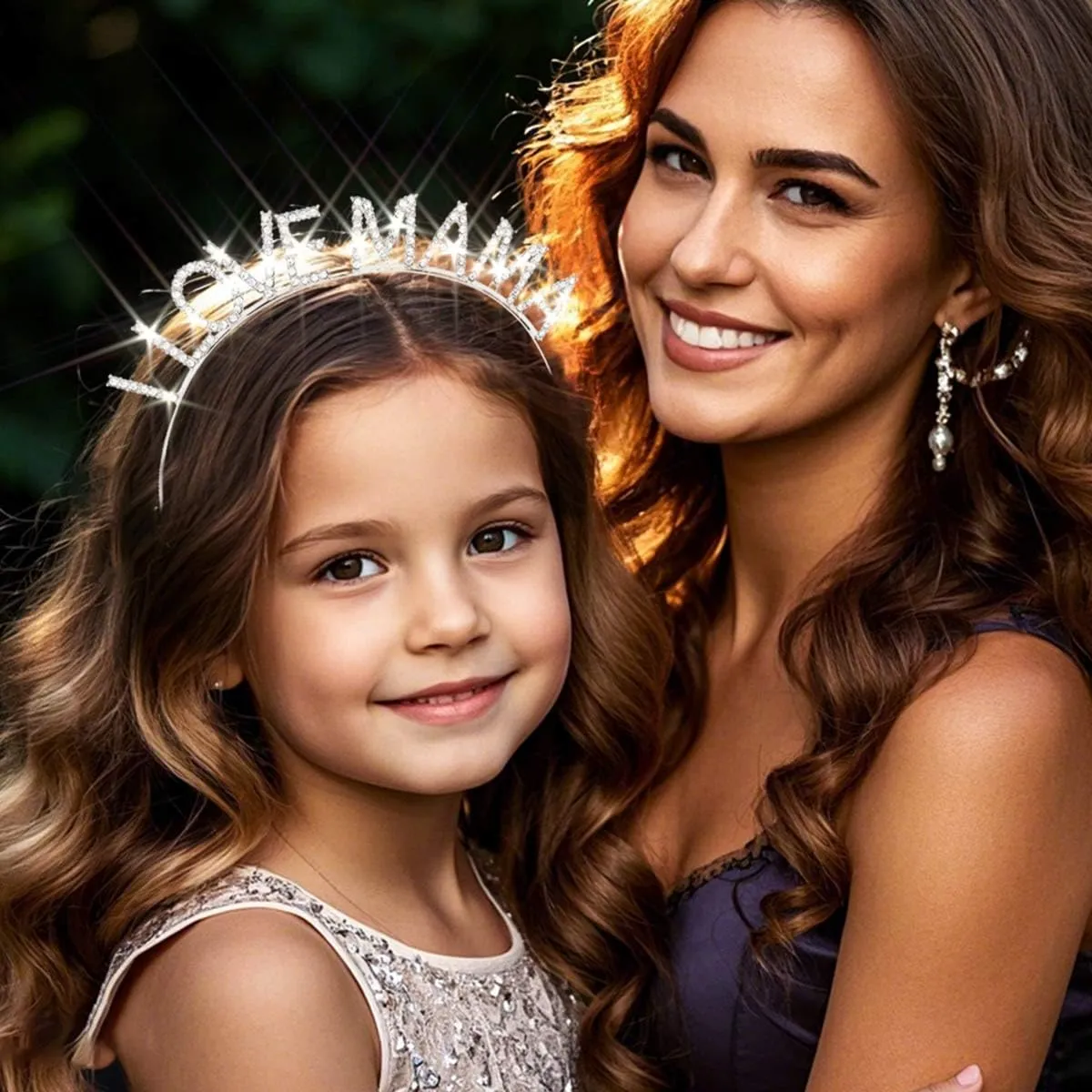 Rhinestone Mothers Day Headband Silver I LOVE MAMA Hairbands Birthday Party headpiece for Women(Silver)