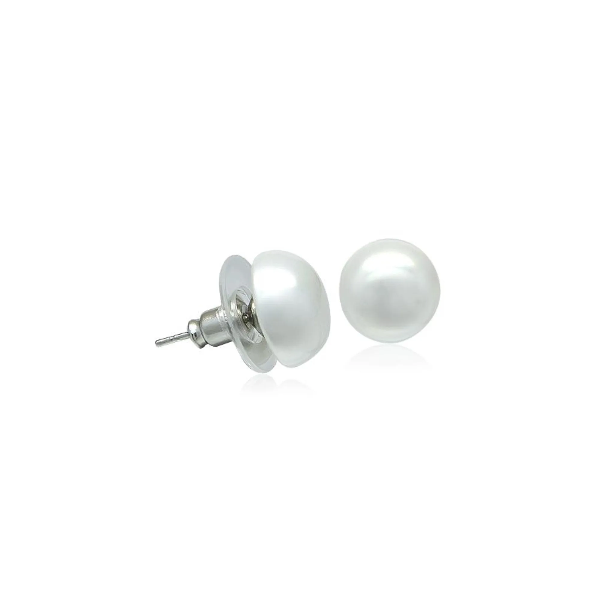 Simulated Pearl 10mm Button Earrings