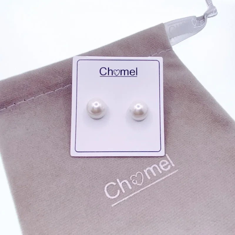 Simulated Pearl 10mm Button Earrings