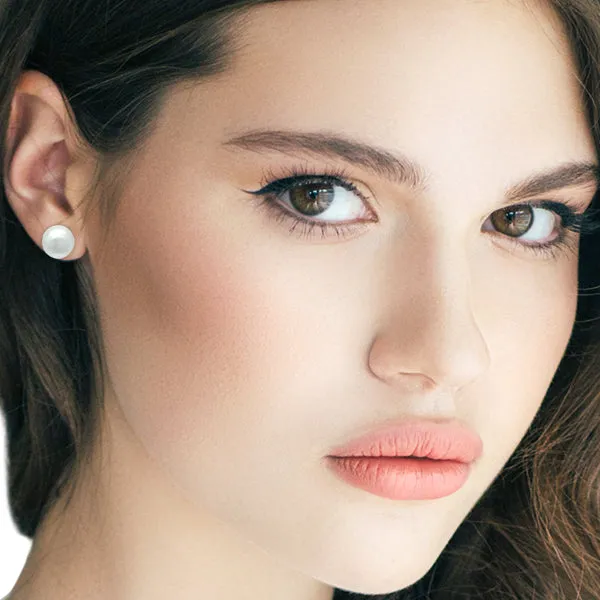 Simulated Pearl 10mm Button Earrings