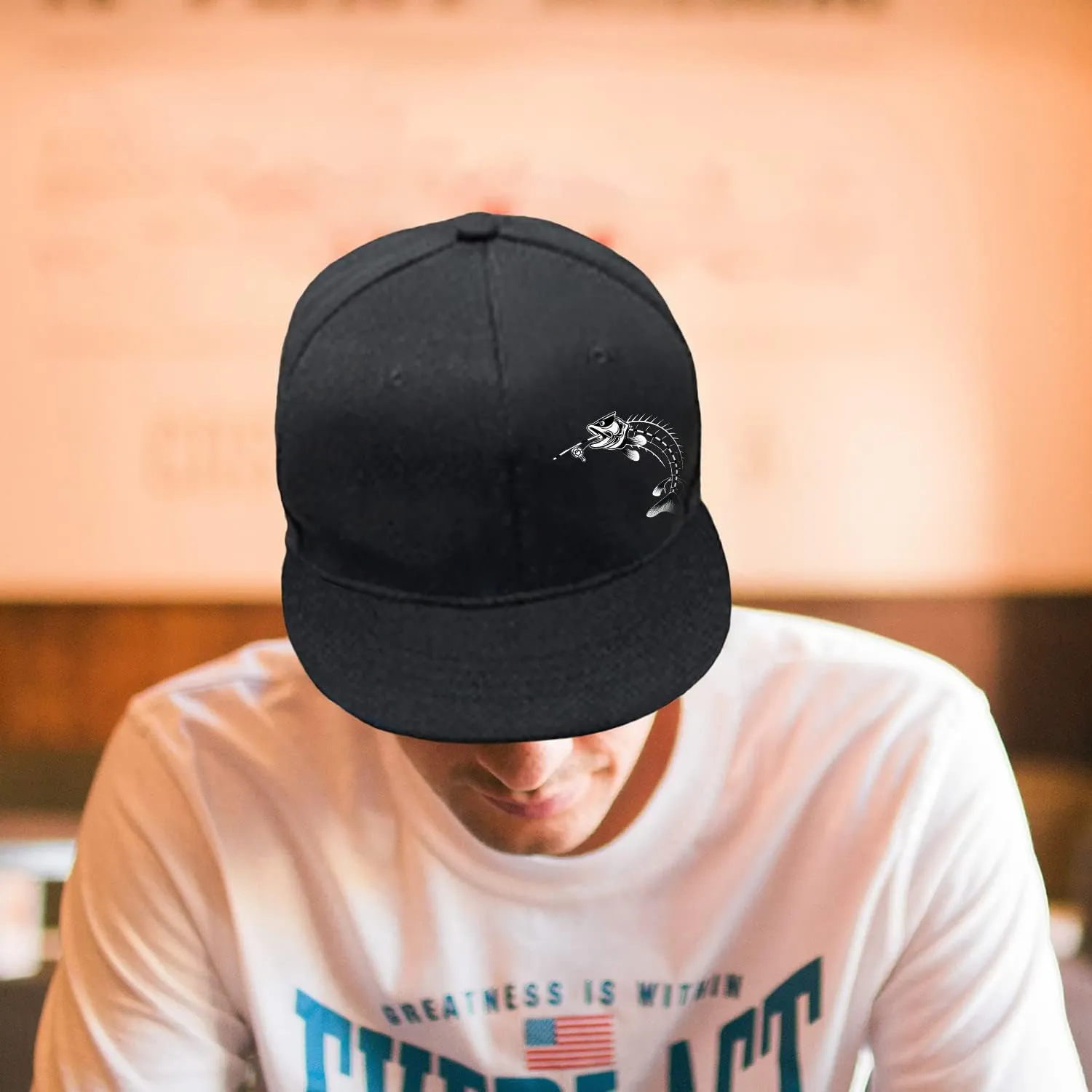 Skull Finger Flat Bill Hats for Men Black Mens Snapback Hat Baseball Cap Fitted Hat Rock N Roll Skeleton Hand Snap Backpack