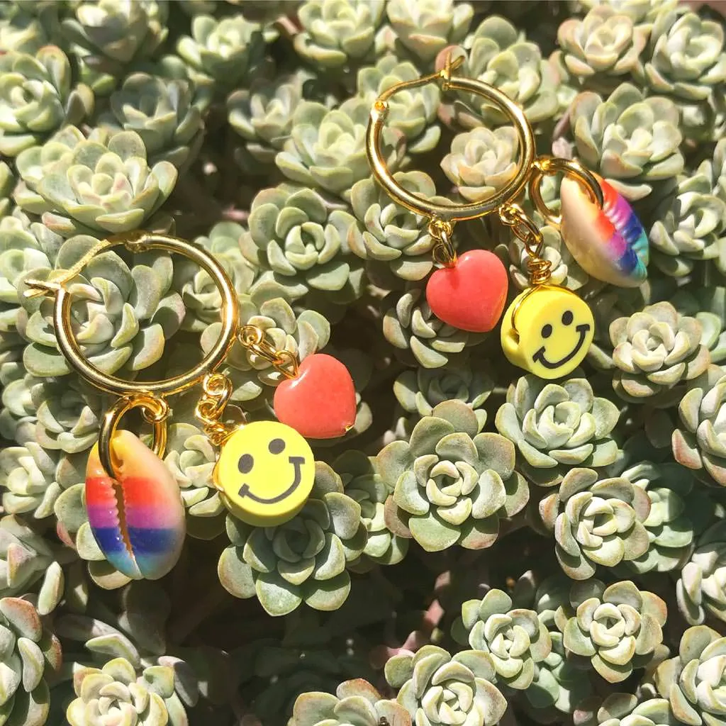 Smiley Charm Trio Mini Hoop Earrings