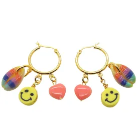 Smiley Charm Trio Mini Hoop Earrings