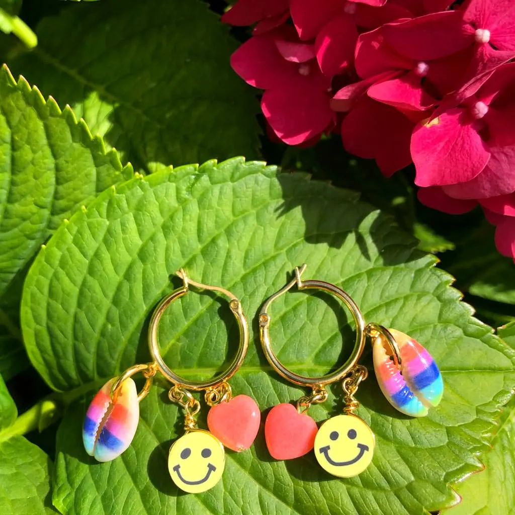 Smiley Charm Trio Mini Hoop Earrings