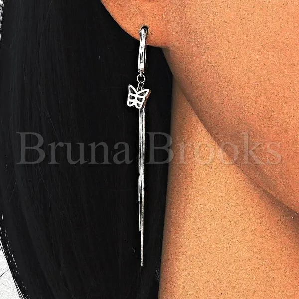 Sterling Silver 02.186.0090 Long Earring, Butterfly Design, Polished Finish, Rhodium Tone