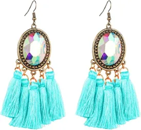 Tassel Earrings For Women Handmade Boho Hanging Around-stone Drop Bold & Eye-Catching Glass Black Red White Green Earrings Dangles Jewelry Accessories Fashion Trendy Birthday Gifts