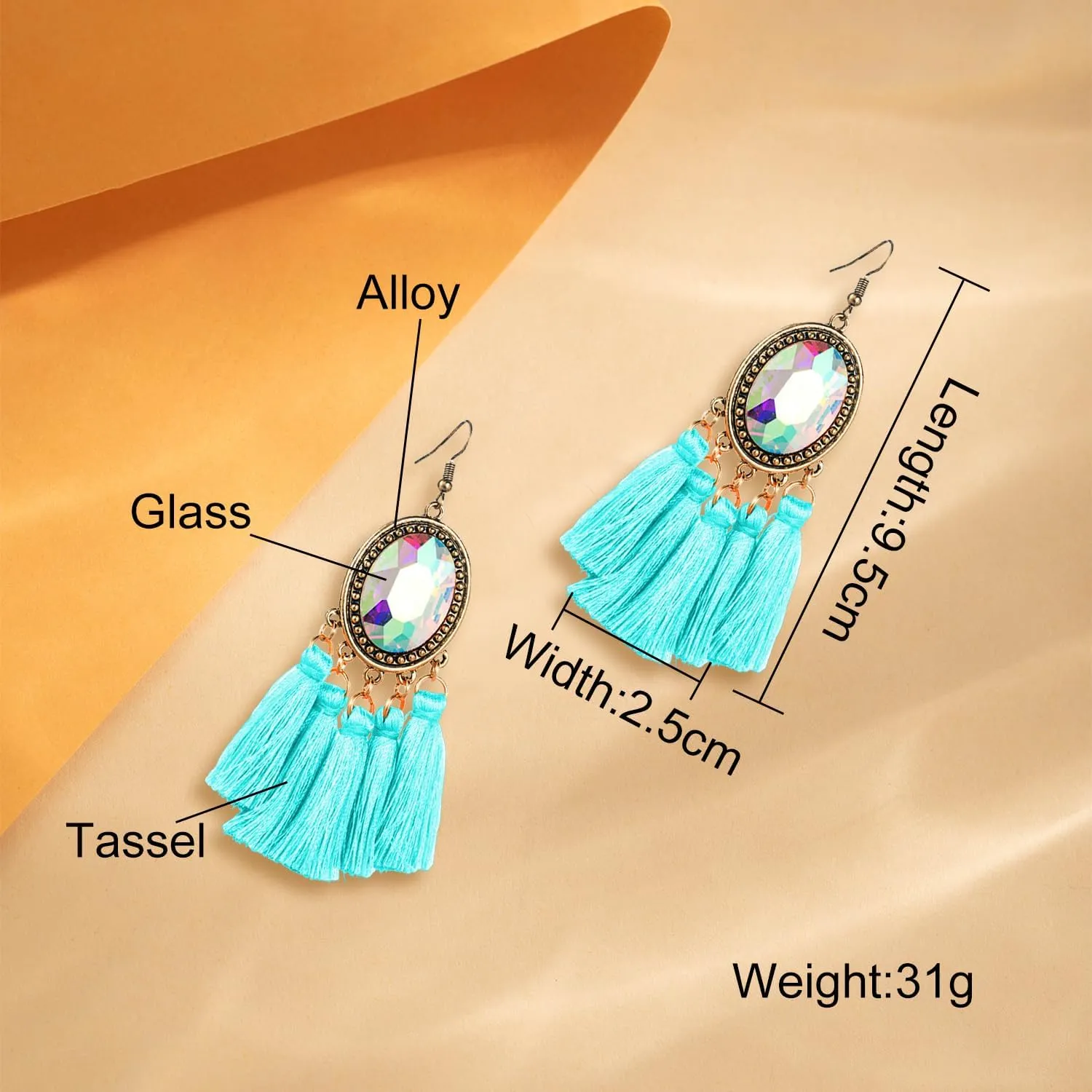 Tassel Earrings For Women Handmade Boho Hanging Around-stone Drop Bold & Eye-Catching Glass Black Red White Green Earrings Dangles Jewelry Accessories Fashion Trendy Birthday Gifts