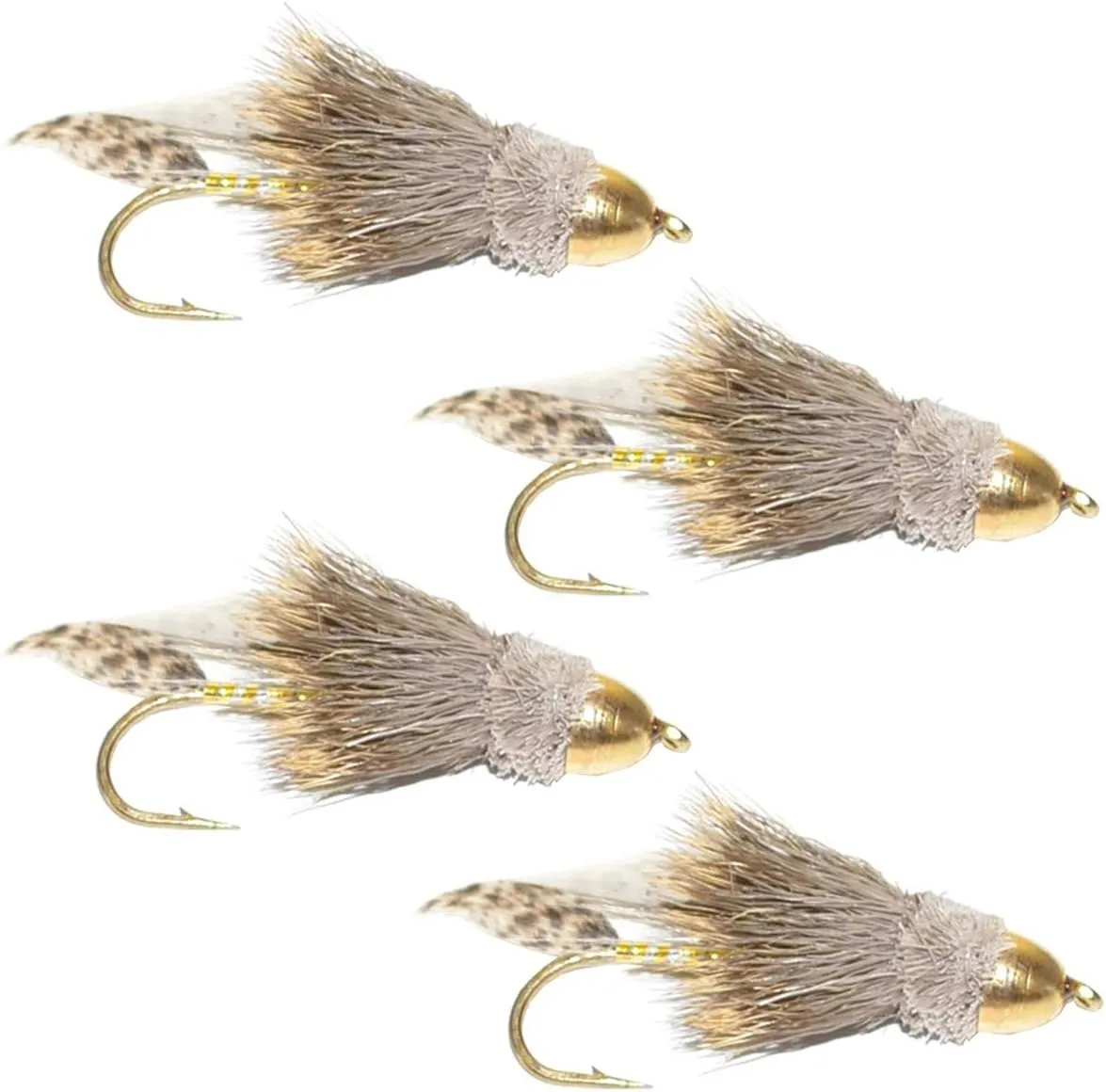 The Fly Fishing Place Cone Head Muddler Minnow Fly Fishing Flies - Bass and Trout Streamers - Set of 4 Flies Size 6