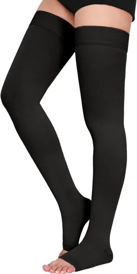 Thigh High 20-30 mmHg Compression Stocking, Open Toe Compression Socks for women & men circulation with Silicone Dot Band-Ideal for Athletic, Medical, Travel Use