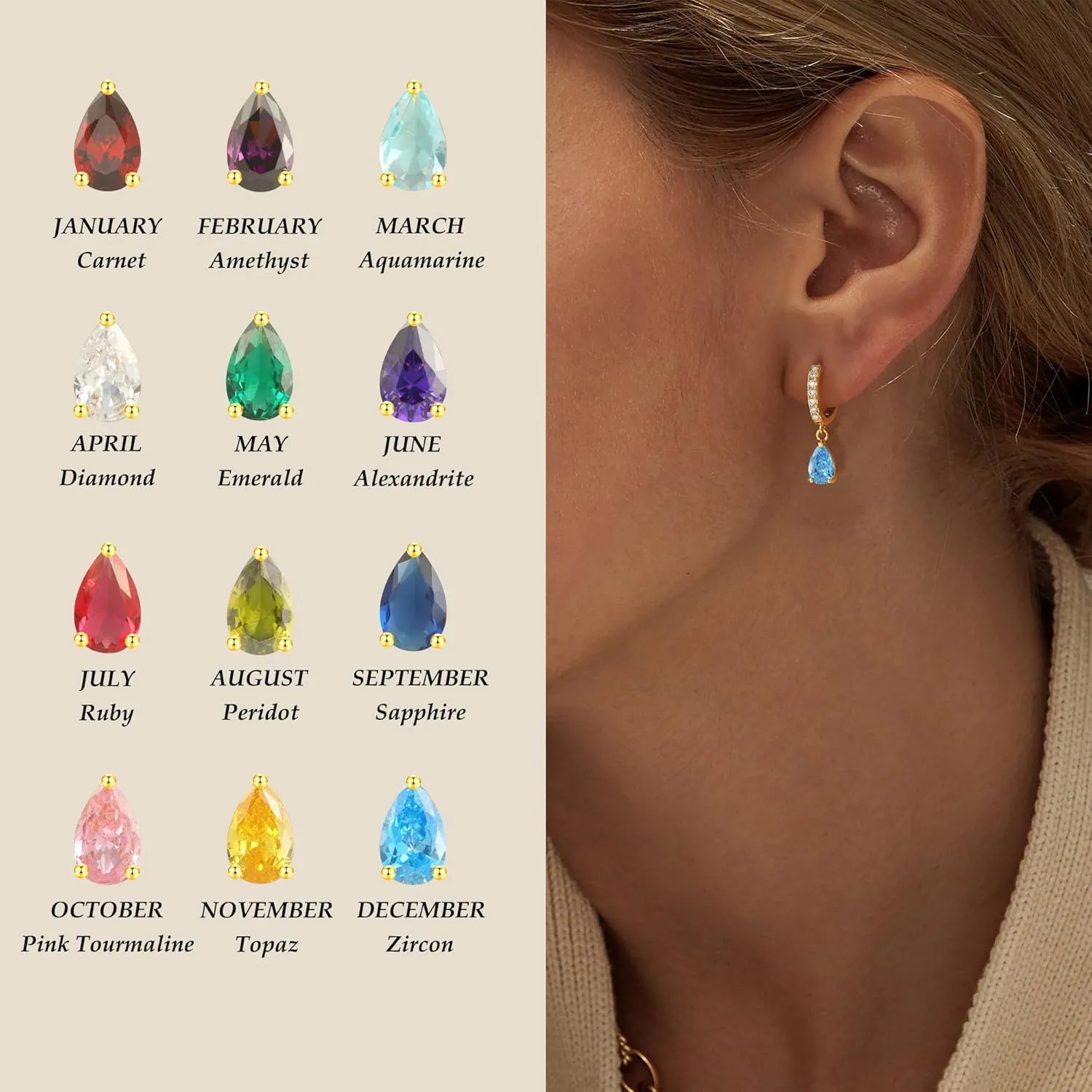 TOBENY Dangle Earrings for Women Trendy 14K Gold Plated Hypoallergenic Drop Hoop Earrings Dainty Diamond Green Emerald Birthstone Huggie Earrings for Birthday Gifts