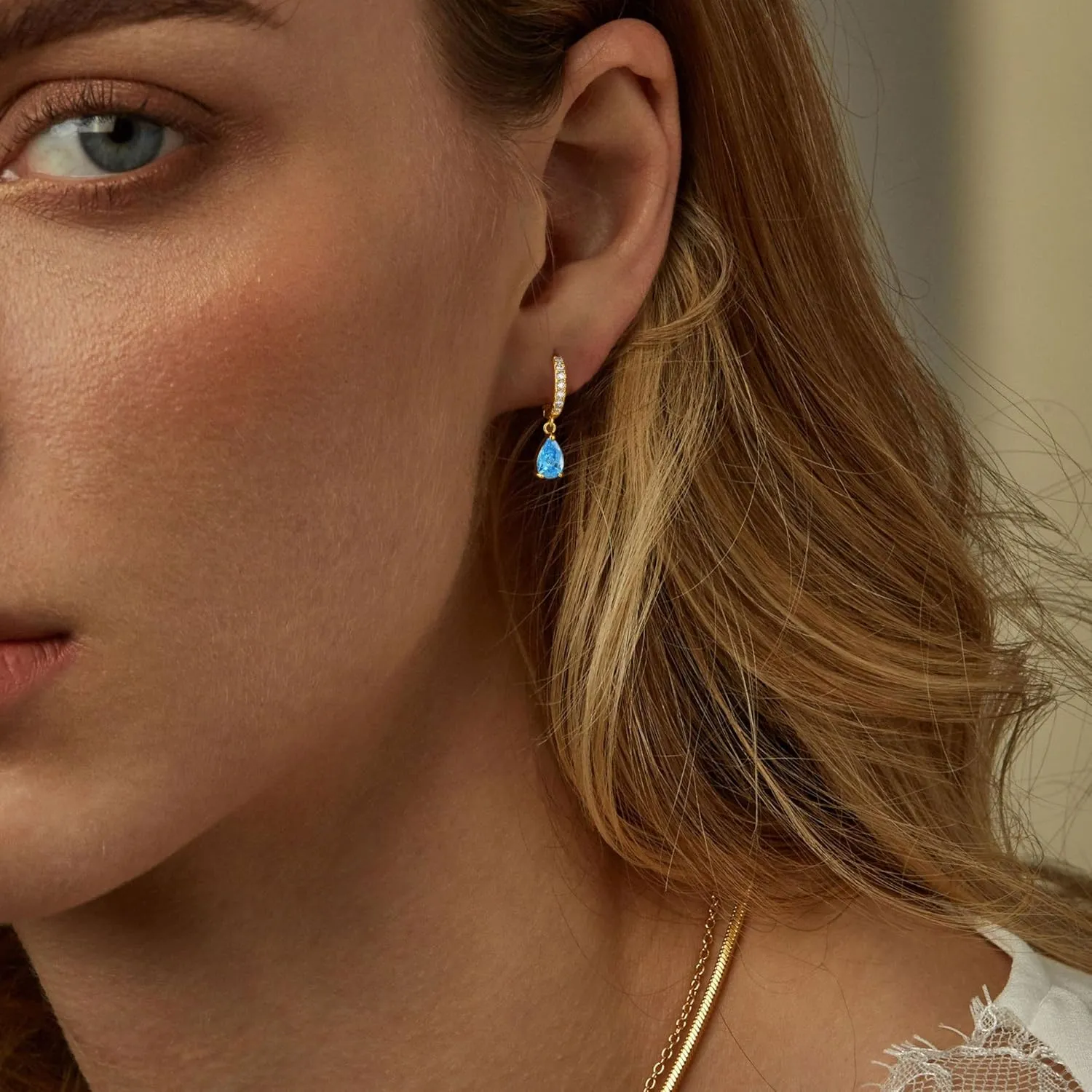 TOBENY Dangle Earrings for Women Trendy 14K Gold Plated Hypoallergenic Drop Hoop Earrings Dainty Diamond Green Emerald Birthstone Huggie Earrings for Birthday Gifts