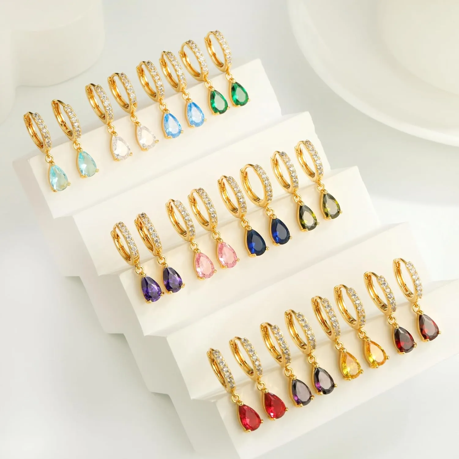 TOBENY Dangle Earrings for Women Trendy 14K Gold Plated Hypoallergenic Drop Hoop Earrings Dainty Diamond Green Emerald Birthstone Huggie Earrings for Birthday Gifts