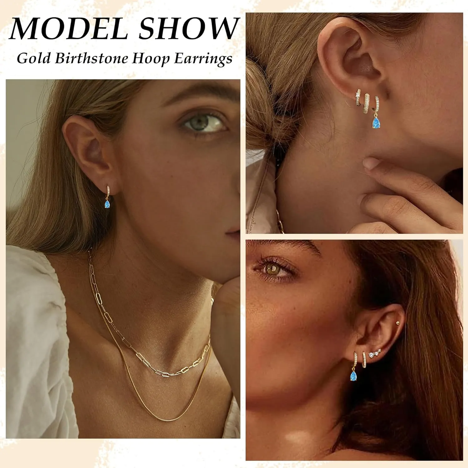 TOBENY Dangle Earrings for Women Trendy 14K Gold Plated Hypoallergenic Drop Hoop Earrings Dainty Diamond Green Emerald Birthstone Huggie Earrings for Birthday Gifts