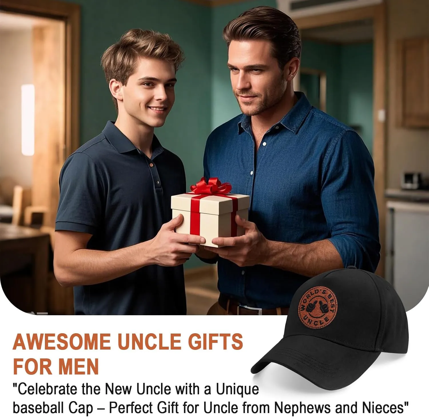 Uncle Gifts, World's Best Uncle Hat, Adjustable Embroidered Family Baseball Cap Black
