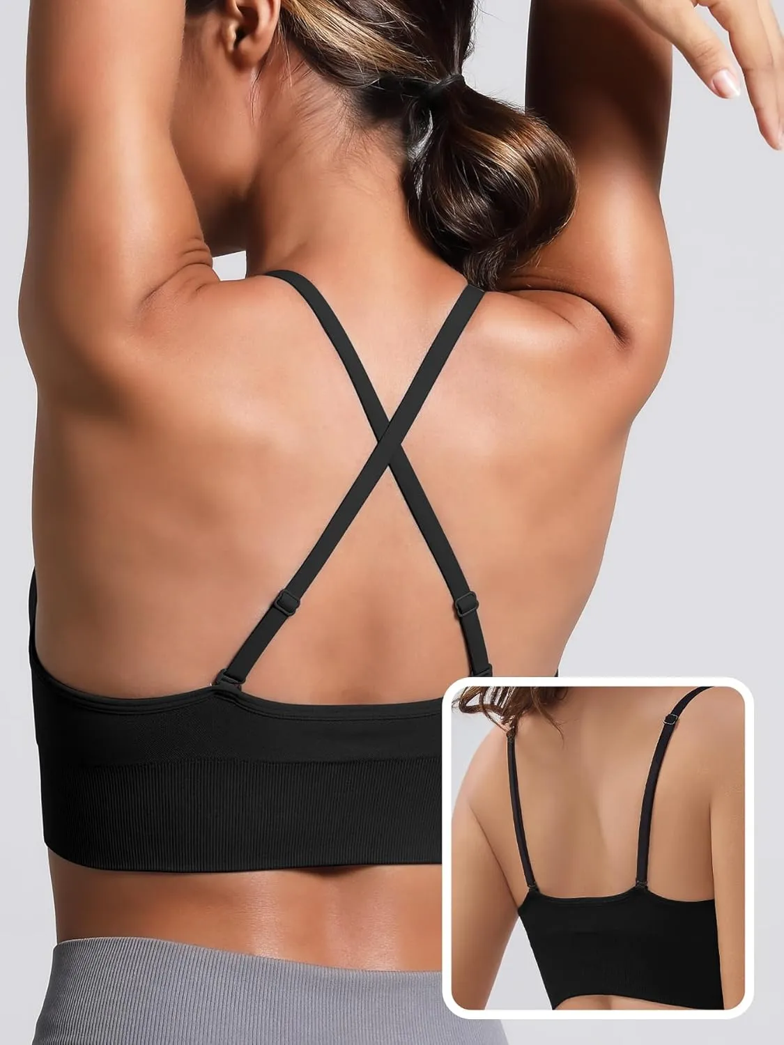 V Neck Adjustable Spaghetti Straps Sports Bra for Women, Padded Criss Cross Back Longline Yoga Bra Workout Crop Top Multipack