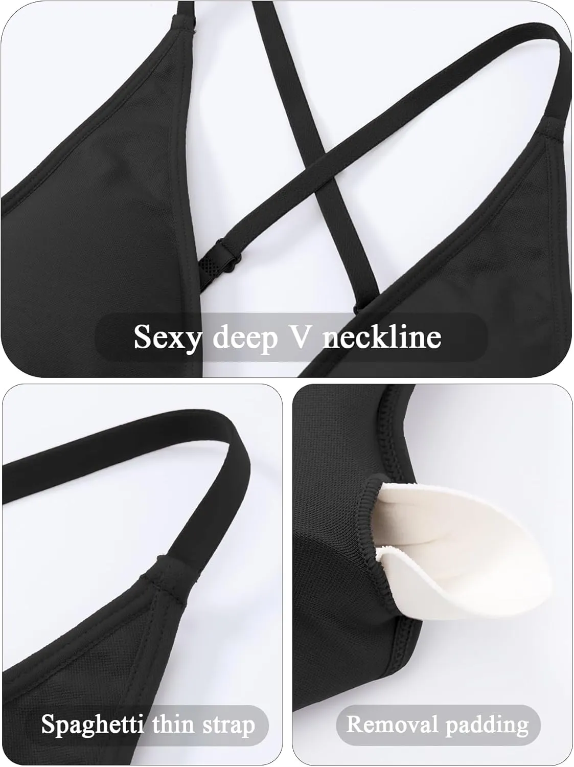 V Neck Adjustable Spaghetti Straps Sports Bra for Women, Padded Criss Cross Back Longline Yoga Bra Workout Crop Top Multipack