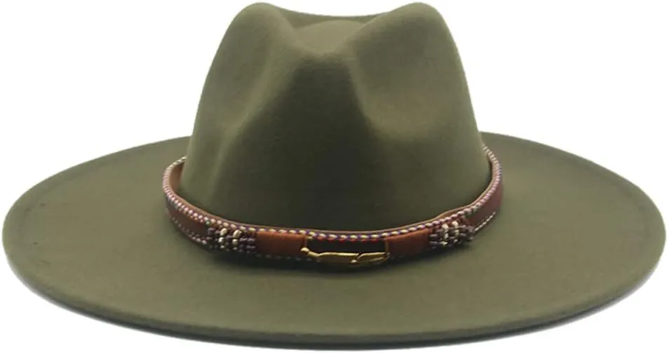 Vsadsau Women Men Fedora Hats Big Brim Winter Autumn Band Belt Hats Wedding Church Big Brim Hat