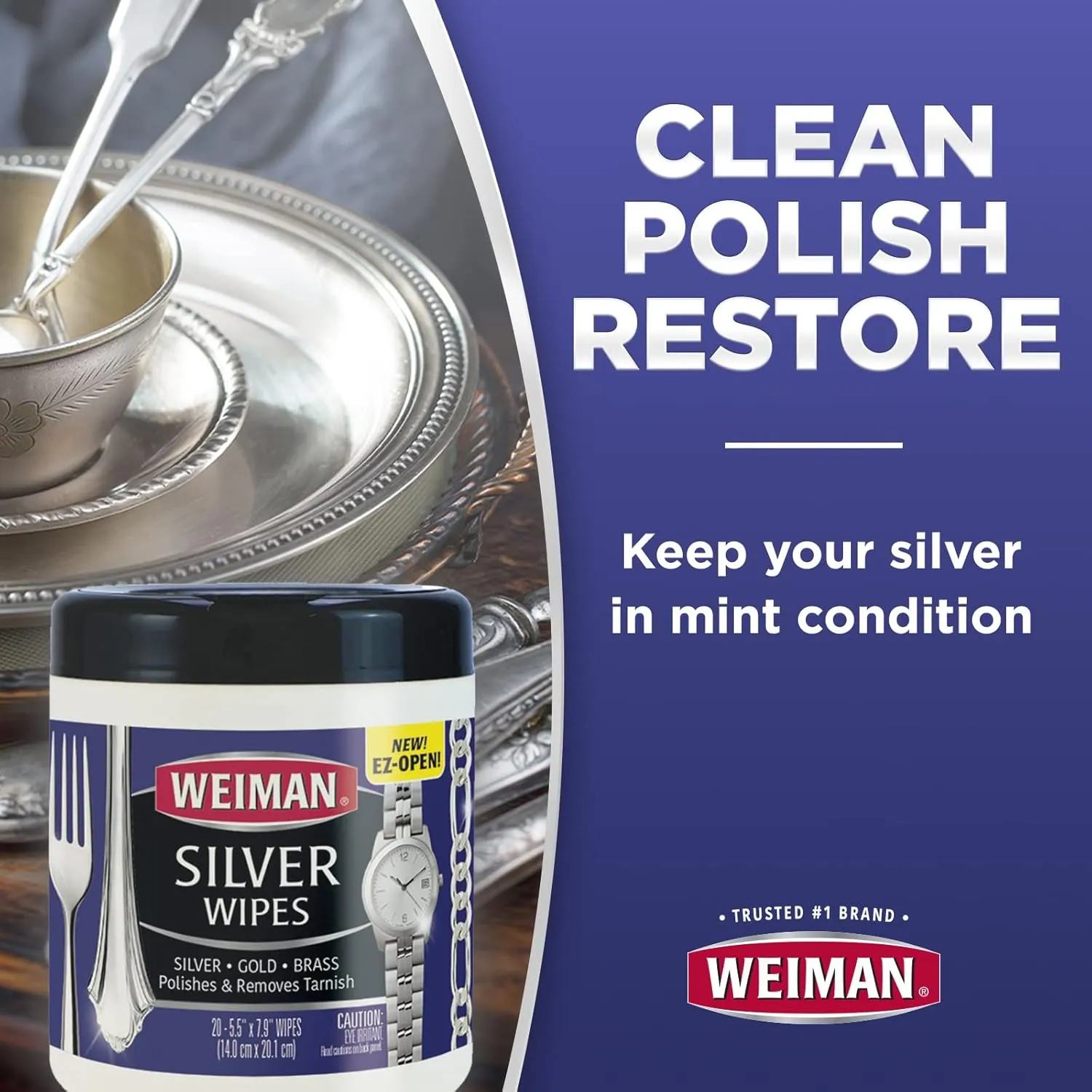 Weiman Jewelry Polish Cleaner, Tarnish Remover Wipes - 20 Count - Use on Silver Jewelry Antique Silver Gold Brass Copper and Aluminum