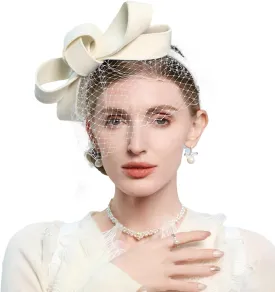 Wool Felt Fascinators Wedding Hats for Women with Veil Bowknot Tea Party Lady Elegant Church Dress Derby Cap