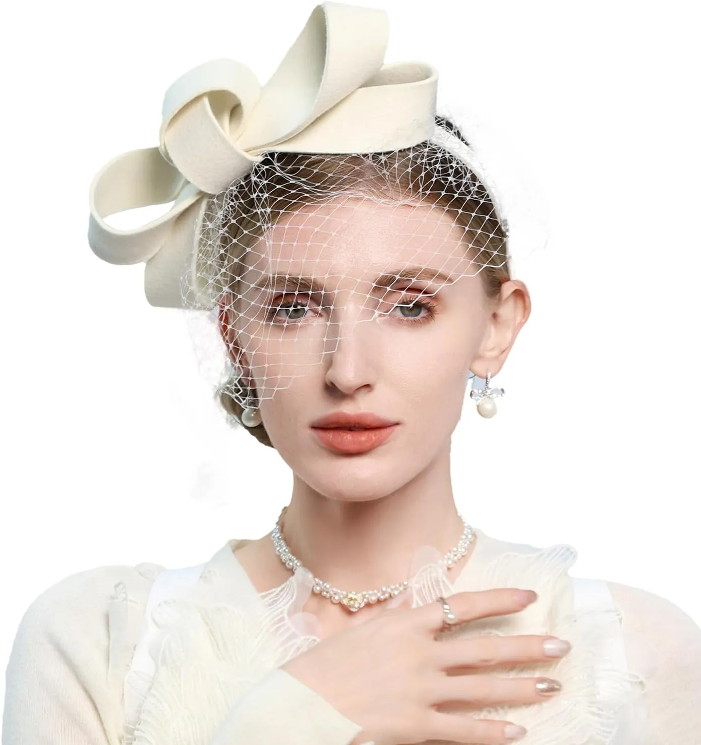 Wool Felt Fascinators Wedding Hats for Women with Veil Bowknot Tea Party Lady Elegant Church Dress Derby Cap