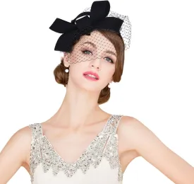 Wool Felt Fascinators Wedding Hats for Women with Veil Bowknot Tea Party Lady Elegant Church Dress Derby Cap
