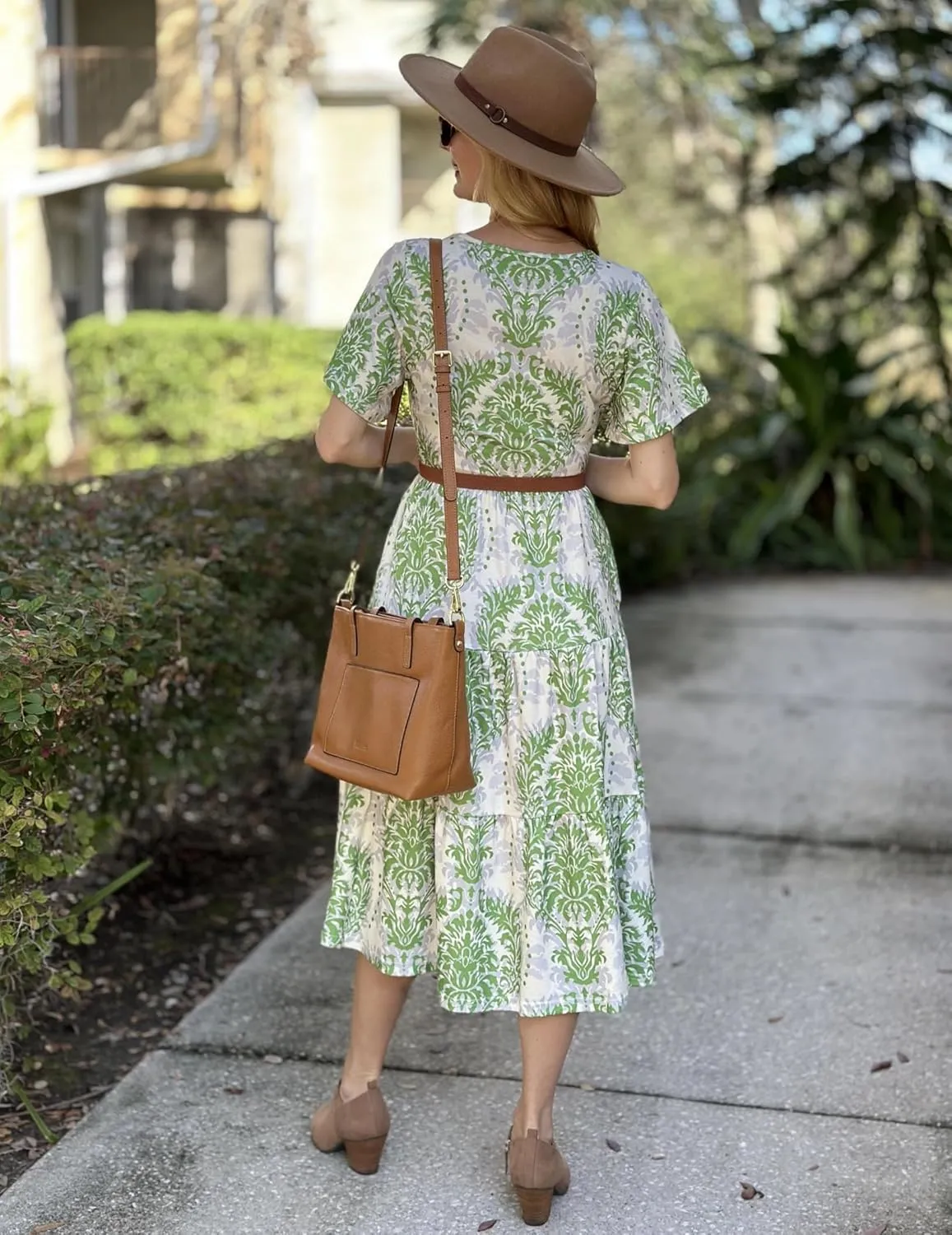 Zeagoo Women's Summer Dress Midi Floral Flutter Short Sleeve Casual Dresses with Pockets Tiered Flowy Boho Beach Dress