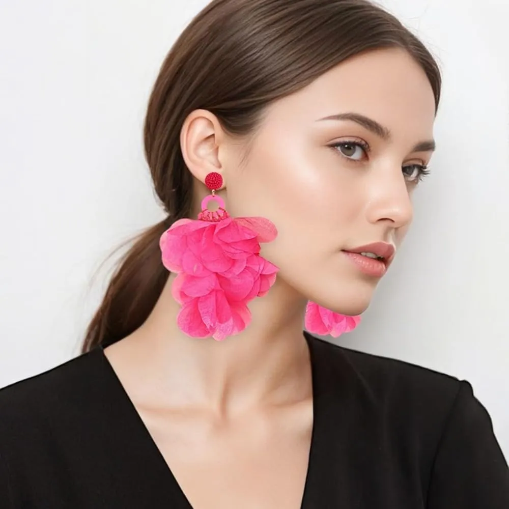 Ztech Handmade Boho Summer Fabric Flower Tassel Earrings for Women Perfect for Tropical Beach Vacation Party Statement Fashion Jewelry